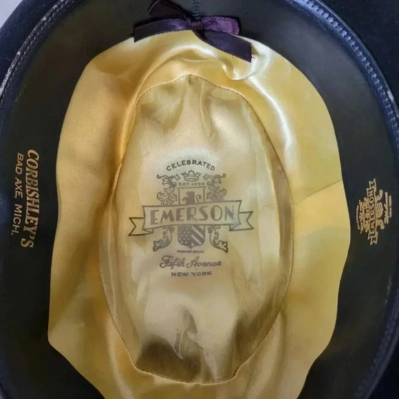 Emerson Fifth Ave New York Fedora Men's Black Felt Hat Red Feather Vintage 1960s - Picture 5 of 7